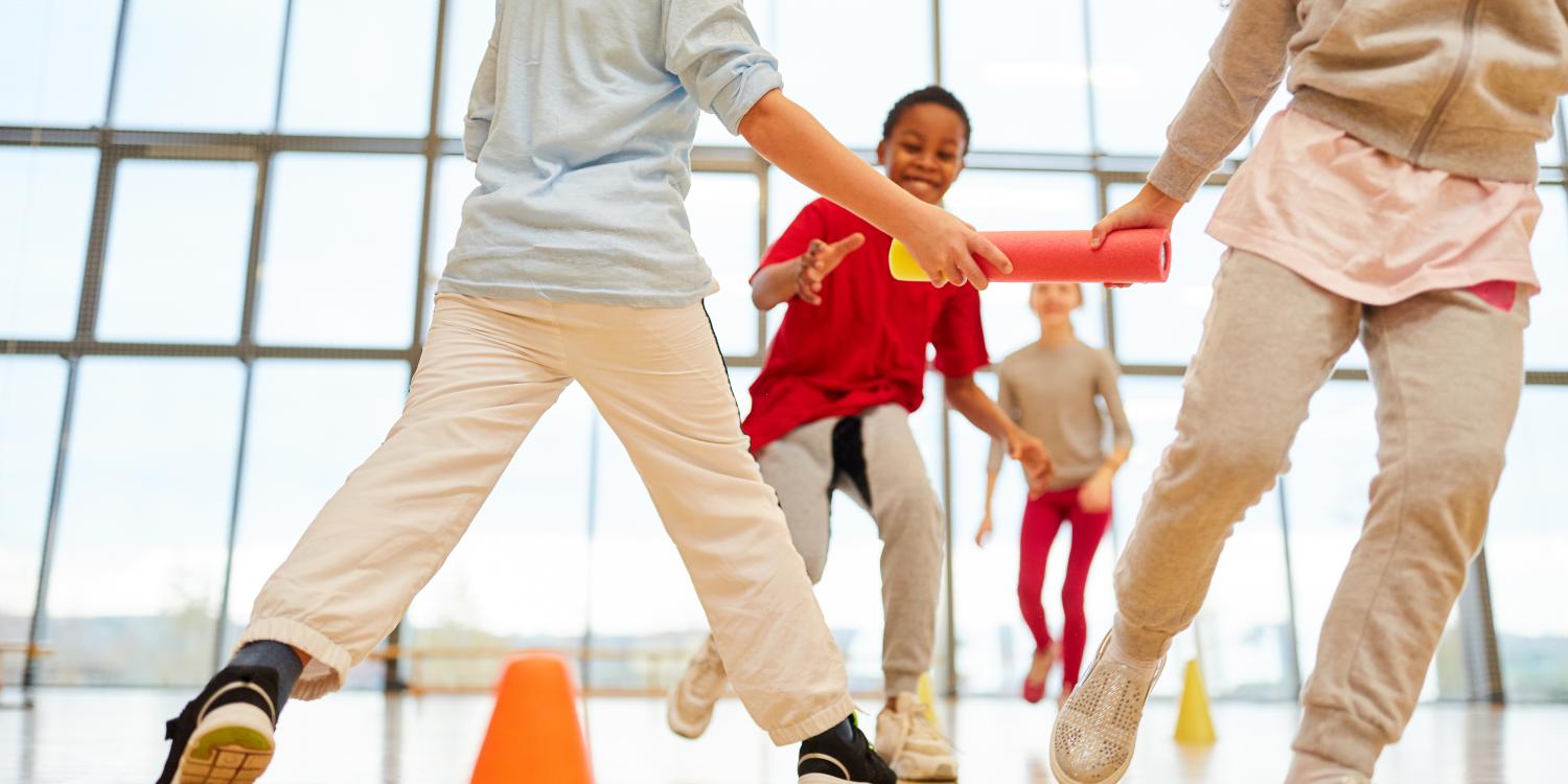 Children completing relay race